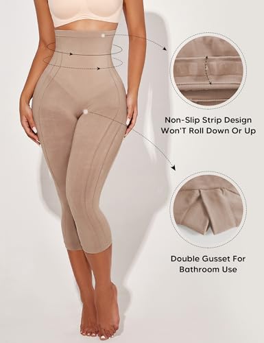 Image of Shapewear Leggings for Women Tummy Control High Waisted Capri Body Shaper Butt Lift Thigh Slimmer