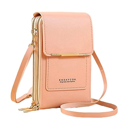 Sac à bandoulière multifonction pour homme et femme - Pour téléphone portable - En cuir synthétique - Pour écran tactile - Extra large, rose, Taille unique