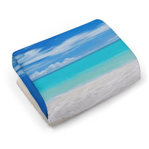 Serviette de bain microfibre 72x35 cm blanche imprimé plage tropicale