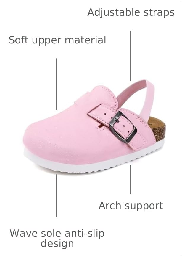 Image of Torotto Kids Suede Clogs Toddler Boys Girls Cork Footbed Clogs with Arch Support & Adjustable Straps for Indoor & Outdoor