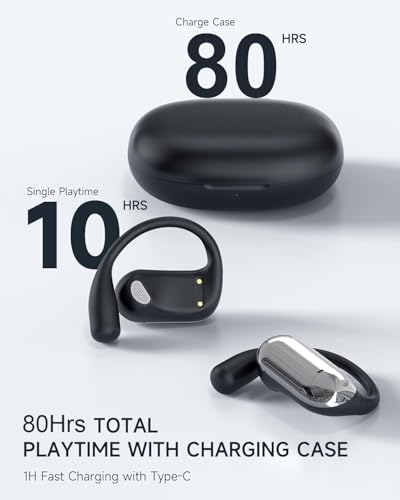 Image of EUQQ Open Ear Earbuds -80H Playtime Open Ear Headphones,Over Ear Earbuds with Ergonomic Earhook,arbuds Wireless Bluetooth, Sweat & Water-Resistant Earphones, Running Headphones with Ultra-Lightweight