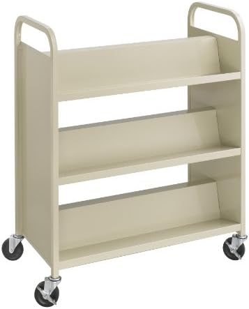 Safco Products 6-Shelf Steel Slant Shelf Double-Sided Book Cart, Sand