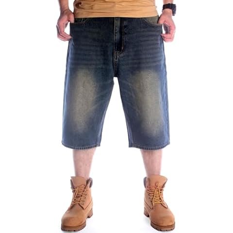 LUOBANIU Men's Baggy Jean Casual Shorts Denim Shorts Classic Loose Fit Summer Vintage 90S Skateboard Jogging Dance Shorts 027-1 Dark Blue 38 Cover