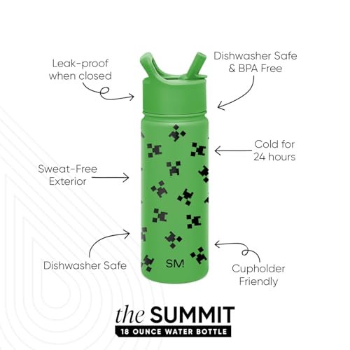 Image of Simple Modern Summit Water Bottle with Straw Lid | Minecraft 18oz Stainless Steel Cup Insulated Tumbler for Girls, Boys, School | Minecraft Creeper