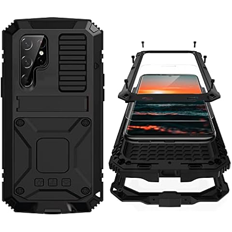 Simicoo Samsung S22 Ultra Metal Case with Screen Protector Camera Protector Military Rugged Heavy Duty Shockproof Case with Stand Full Cover Tough case for Samsung S22 Ultra (S22 Ultra, Black) Cover