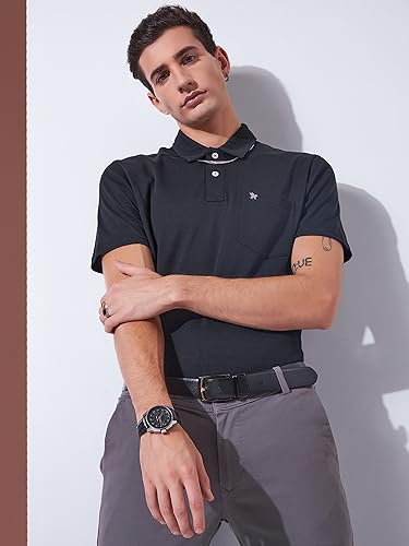 Image of Men's Solid Polo Collar Casual T-Shirt with Pocket | Cotton Polo Collar Half Sleeves Solid T-Shirt | Slim Fit Polos