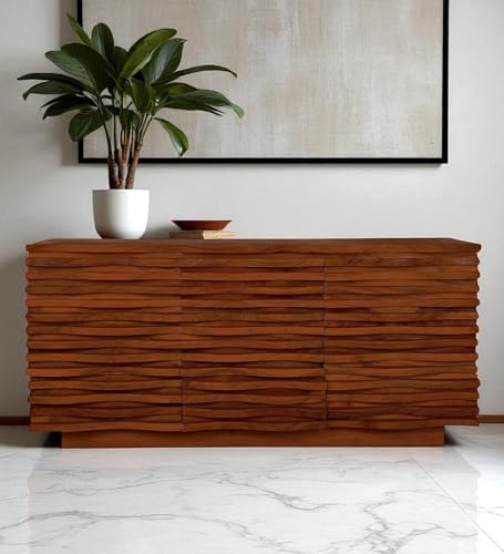 Image of The Attic Artic Sideboard, Multipurpose Cabinet for Kitchen and Living Room Storage, Crockery Storage, Solid Acacia Wood, Honey Matte Finish