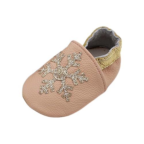 RNTOP Baby Christmas Shoes Slippers Non Slip Leather Shoes Toddler Girls Boys Soft Sole Shoes Infant First Walking Shoes (Rose Gold, 3-6 Months)