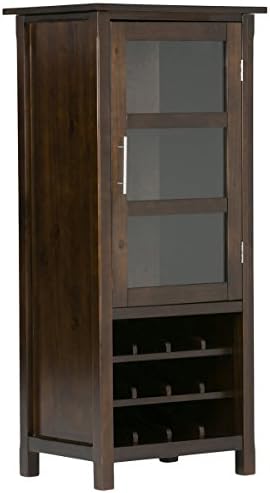SIMPLIHOME Avalon 12-Bottle SOLID WOOD 22 inch Wide Contemporary High Storage Wine Rack Cabinet in Dark Tobacco Brown with Storage Compartment and 2 shelves, for Dining Room and Kitchen, Contemporary