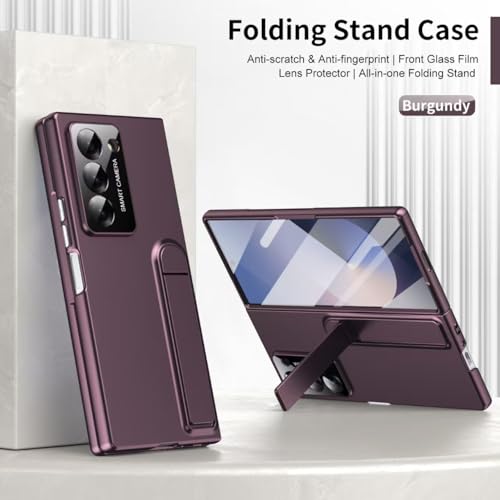 Image of amazon basics for Samsung Galaxy Z Fold 6 Case with Kickstand, [Compatible with Magsafe], Integrated Hinge Protection, Slim Fit Back Cover - Purple