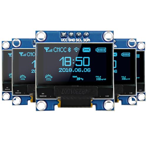Image of 5 Pcs 0.96 Inch OLED Display Module, 128x64 Pixel SSD1306 Luminous I2C OLED Display Board Compatible with Arduino Raspberry Pi ESP32(Blue)