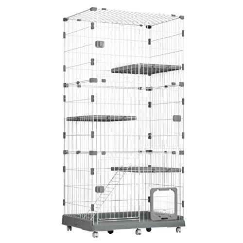 オーエスジェイ(OSJ) 猫ケージ キャットケージ 3段 おしゃれ キャットハウス キャスター付き 自由組み合わせ ネコハウス 留守番 梯子付き 保護 脱走防止 組み立て簡単 多頭飼い 多頭 ペットケージ