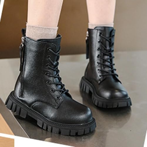 Girls Combat Boots Lace Up Mid Calf Military Ankle Boots Warm Winter Waterproof Non Slip Fashion Leather Work Booties3