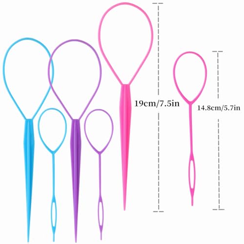 Schembo Topsy Tail Hair Tool Set - 6pcs Loop Styling Tool, Ponytail Pull Through, Two Sizes, 3 Colors (Pink/Purple/Blue) for Women, Girls & Kids - Image 5