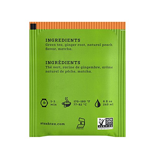 Image of Stash Tea Ginger Peach Green Tea - Caffeinated, Non-GMO Project Verified Premium Tea with No Artificial Ingredients, 18 Count (Pack of 6) - 108 Bags Total