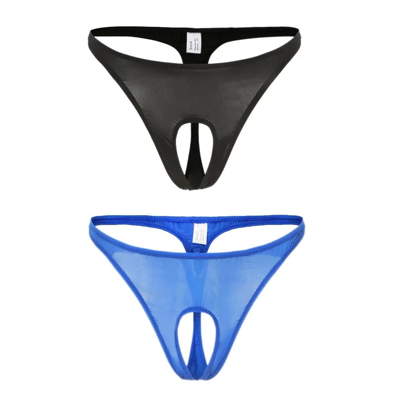 2 Pcs Men's Fashion Lowrise Underwear, Comfortable Stretch Thongs
