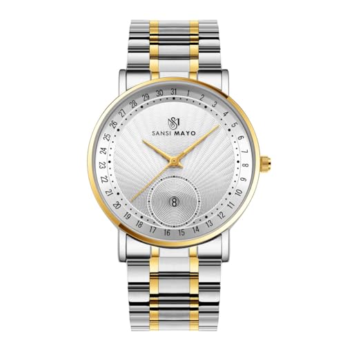Image of Men's Quartz Watch Luxury Round Stainless Steel Case Analog Wrist Watch with Date Function Water-Resistant for Office, Casual & Gifting
