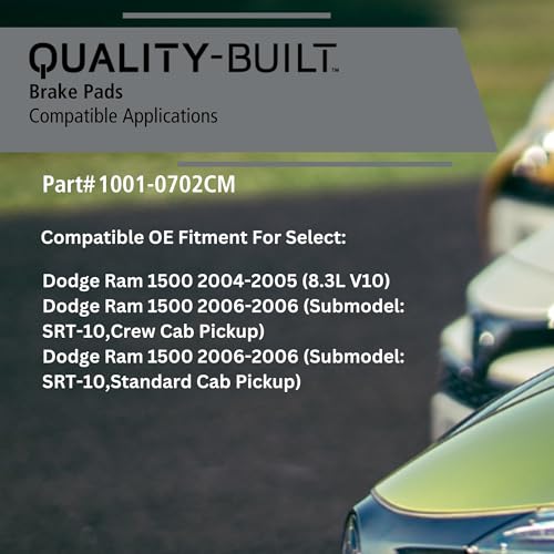 Image of QUALITY-BUILT Rear Semi-Metallic Brake Pads, Premium 1001-0702CM, Compatible with 2004-2006 Dodge Ram 1500