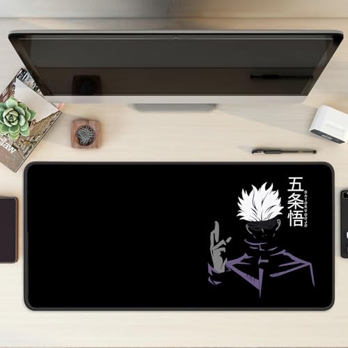 Image of Anime Theme Printed XL Extended Stich Edge Mousead | Smooth Surface Gaming Mousepad with Anti-Slip Rubber Base | 3mm Thick - 11 x 23 Inch (Gojo (P105))