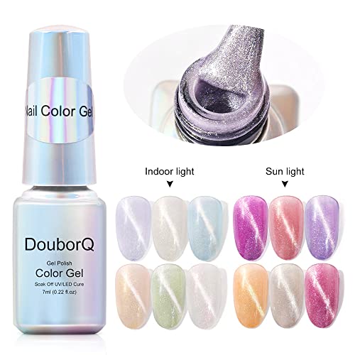 Color Changing Gel Nail Polish Set Of 6Colors Cat Eye Gel Nail Polish Light Change Colors Glitter Gel Polish Kit Soak Off Gel Nail Diy Home #TOP1