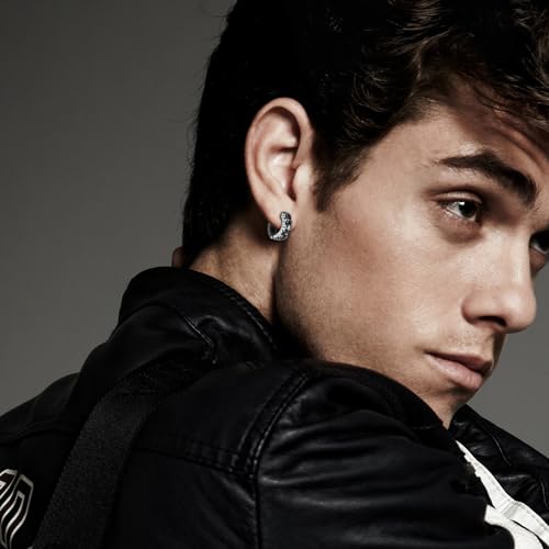 Vintage Skull Hoop Huggie Earrings for Men, Stainless Steel Punk Skeleton Biker Earrings3