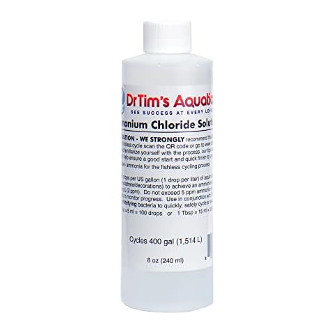 DrTim’s Aquatics Ammonium Chloride Solution for Fishless Cycling - 8 oz., Treats 400 gal. -  Fish Tank Cleaner for Saltwater, Freshwater & Reef Aquariums Cover