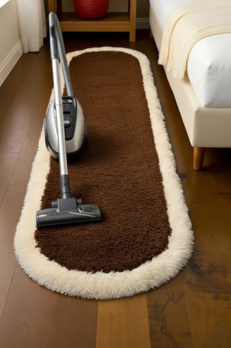 Image of Fluffy Silky Micro Fiber Polyster Carpet /Runner for Bedroom, Study Room, Playing Room, Guest Room ETC. 5x7 feet Feet, (Coffee and Ivory Side boder)
