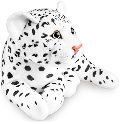 BRUBAKER Leopard Kuscheltier - 30 cm Stofftier - Baby Plüschtier Raubkatze Liegend - Kinder Plüsch Spielzeug - Weiß