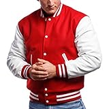 Varsity Base Letterman Jacket (Scarlet Wool, White Leather, Small)