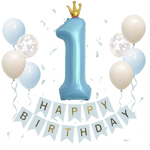Iysoll 1歳 誕生日 飾り付け 40インチ 大きい ナンバーバルーン 王冠 誕生日 飾り 風船 セット 一歳 バースデーバルーン 数字 1 ブルーのサムネイル