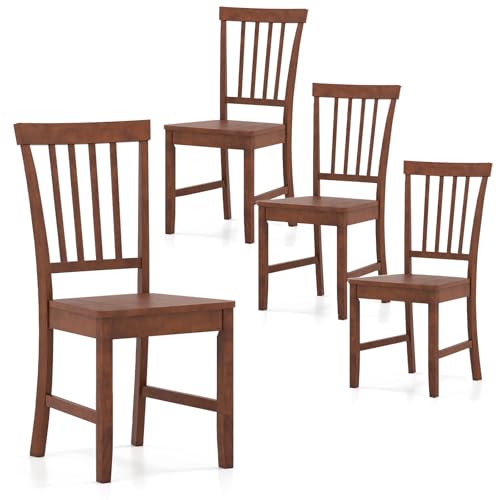 Image of COSTWAY Dining Chairs Set of 4, Armless Wooden Chairs with High Back, Thickened Rubber Wood Legs, Farmhouse Kitchen Chair for Dining Room, Kitchen, Restaurant, Walnut