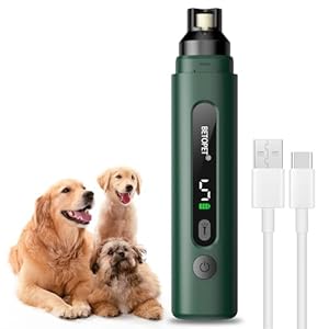 BETOPET Ponceuse à ongles pour chien (5 vitesses, 30 dB) – Rechargeable – Avec lumière LED – Pour chiens et chats de grande, moyenne et petite taille – Avec bloc éponge pour absorber les déchets