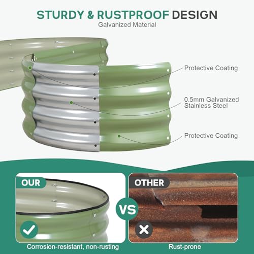 Galvanized Raised Garden Bed - 4×2×1ft (2 Packs) Planter Raised Beds for Gardening | Oval Metal Garden Planter Box with Safety Edging and Gloves for Vegetables Fruits and Flower OliveGreen - Image 5