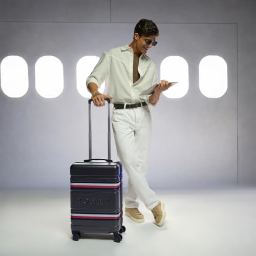 Image of Tommy Hilfiger Berlin Unisex Hard Luggage - Grey, 57Cm Cabin Bag with 4 Wheel Trolley
