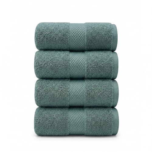 TOWELTIQUE 4 Pack Organic Cotton Hand Towels, 700 GSM Plush Long-Staple Bathroom Set, Soft Absorbent Quick-Dry Kitchen Face Towels, GOTS & Oeko-TEX Certified Luxury Linens, 16x30 in – Slate Gray