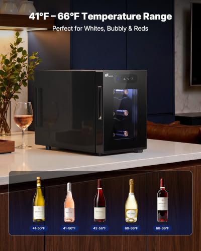 Image of Upstreman 6 Bottle Small Wine Fridge, Compact Thermoelectric Wine Cooler