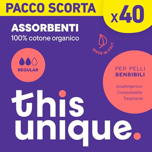 This Unique - Assorbente giorno in cotone con ali, antiodore ipollallergenico e morbido - pacco da 40 pezzi
