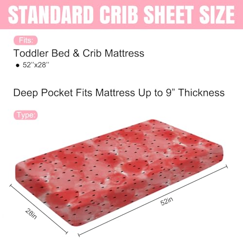 Image of Watercolor Watermelon Baby Crib Sheets 52''x28'' Tropical Fruit Snug Fitted Crib Mattress Covers for Boy Girl Boho Summer Beach Soft Baby Nursery Bed Sheet for Standard Crib and Toddler Mattress