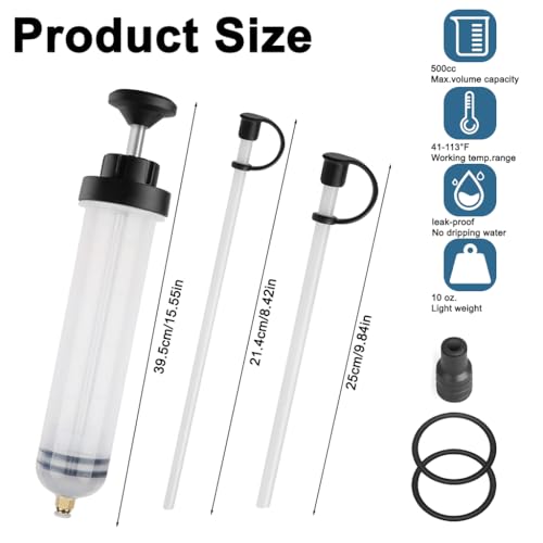 Image of STHIRA Oil Extractor Kit, Syringe-Style Oil Fluid Transfer Pump, 500cc Capacity, Manual Suction Syringe Pump Hand Transfer Pump for Refilling Brake Fluid, Power Steering Fluid, or Transmission Oil
