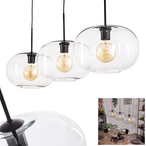 HOFSTEIN Lampadario a sospensione Apedo, lampada a sospensione in metallo/vetro in nero/trasparente, con paralume in vetro (Ø 30 cm), altezza max 145,5 cm, 3 lampadine E27, senza lampadina