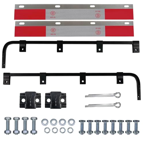 ASTAMOTOR 2 PCS Black Straight Bar Mud Flap Hanger Bracket Complete Kit & Aluminum Mud Flap Reflector Fender Reflective Tape Fit for Semi Trucks Trucks Trailers RVs and More