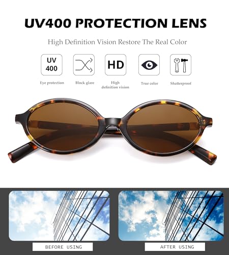 NULOOQ Retro Oval Sunglasses for Women 90s Trendy Vintage Small Round Sunnies Shades4