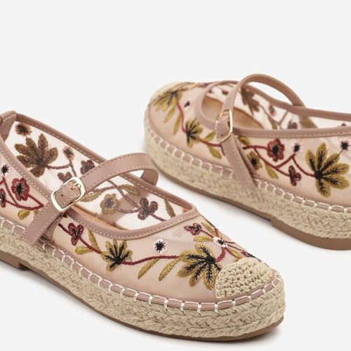 Women's Mary Jane Espadrilles Embroidered Mesh Woven Espadrille Outsole Ballet Flats Summer Casual Ballerina Shoes3