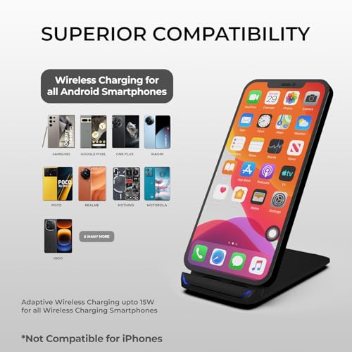 Image of Amkette PowerPro Air 600, 15W Twin Coil Wireless Charger and Phone Stand for Wirelessly Charging Smartphones Like Samsung, Google Pixel, One Plus, Xiomi and More | Adaptive Charging | Black
