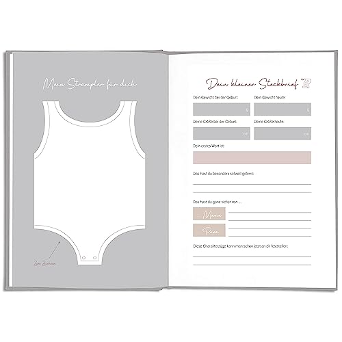 LEAF & GOLD® Edles Babyalbum für das erste Jahr I Baby Geschenk zur Geburt für Junge oder Mädchen I Babybuch mit goldener Folienprägung