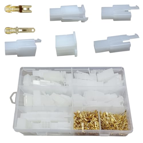 Craedli 432PCS 2.8mm 2 3 4 6 9 Pin Automotive Electrical Wire Connectors Kit, Car Pin Header Crimp Electrical Wire Terminals, Male Female Socket Plug Assortment Kit for Vehicles (White&Gold)