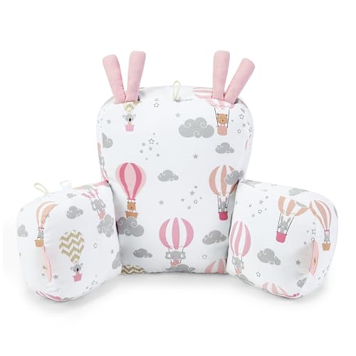 Image of haus & kinder 100% Cotton Poplin Adjustable Pillow Cum Seat for 6 to 9 Months Head Protector for Safety Multi Color Size H 31cm W 21cm Tiny Journeys 1Pc