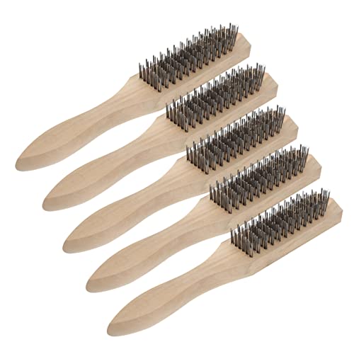 Ciieeo 5Pcs Rust Removal Wire Cleaning Tools with Wooden Handle for Polishing and Cleaning Surfaces for Rust Dust and Burr Removal