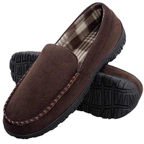 Harebell Men's Moccasin Slippers Micro Suede Memory Foam House Shoes Fleece Lined Home Slippers Indoor Outdoor Footwear Brwon 14 M