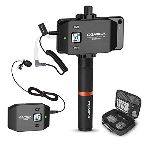 Hot Deals Wireless Lavalier Microphone for Smartphone Comica CVM-WS50(B) UHF 6-Channels Lapel Microphone System for iPhone Samsung Galaxy Note BLU Moto LG Android Phones, Perfect for YouTube Facebook Live